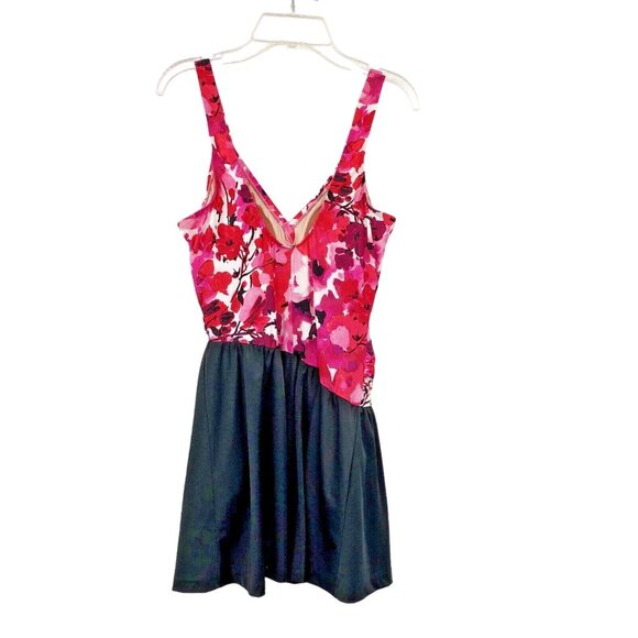 Maxine of Hollywood Swimsuit Womens 12 Used Pink Red Purple Floral Black MM4GF37 - Picture 13 of 13